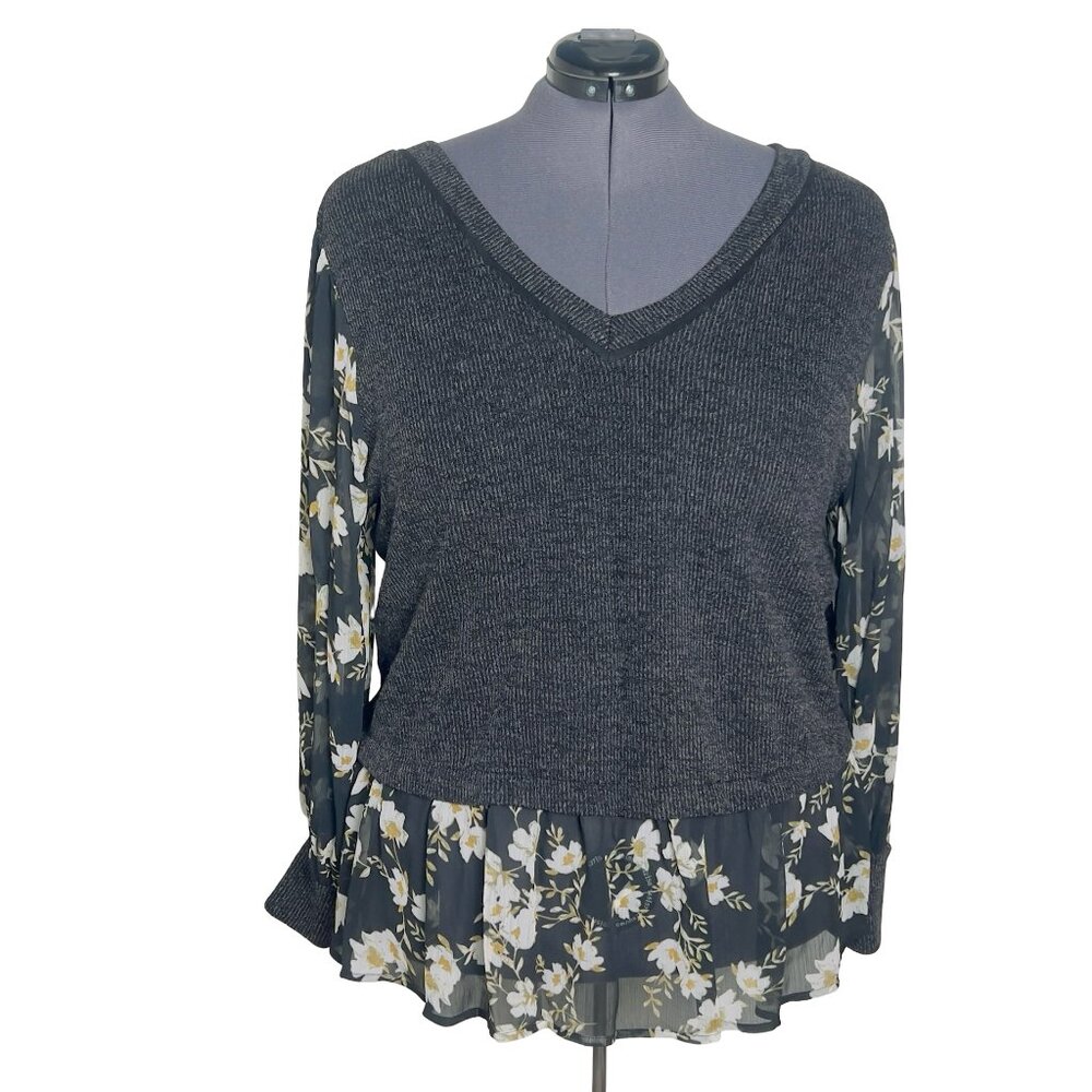 Maurices Knit Floral Layered Blouse (Size 2X)